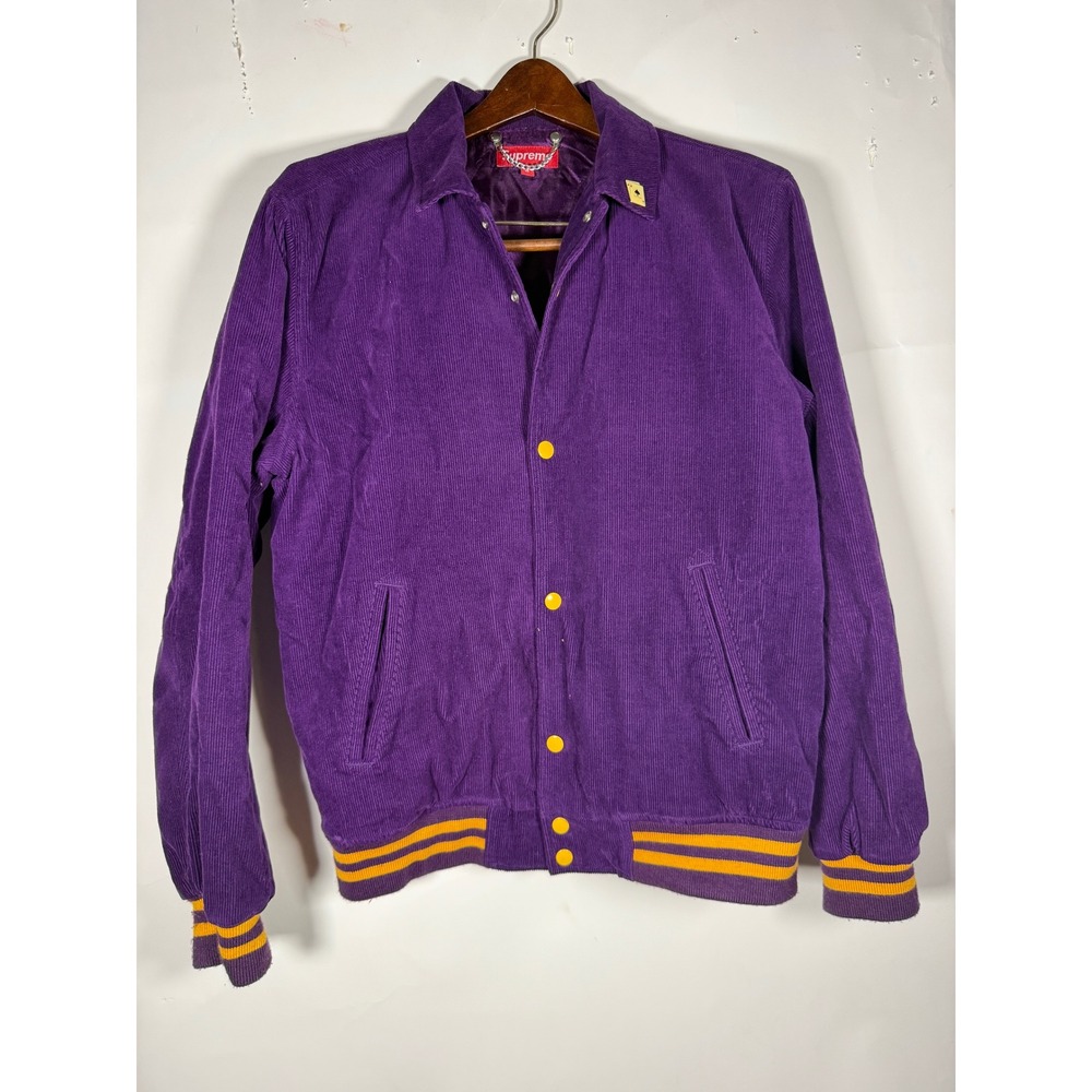 Supreme Purple Corduroy Varsity Jacket Mens Striped Rib Bomber Streetwear L